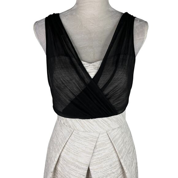 Max and Cleo Cocktail Dress Cream Black Sheer Overlay 8 Sleeveless - Picture 5 of 16